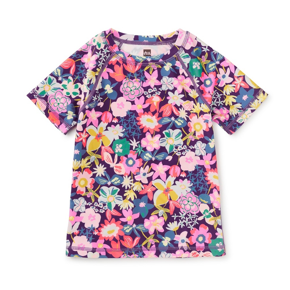 Tea Collection Caribbean Floral Short Sleeve Rashguard and Ruffle Bottom Set